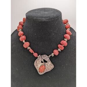 Silpada Red Sponge graduated Coral Necklace sterling Silver Toggle Clasp 17.5"